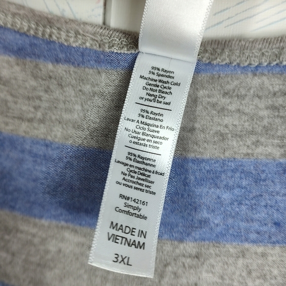 LuLaRoe Gray Blue Striped Short Sleeve Shirt 3X - Picture 8 of 8